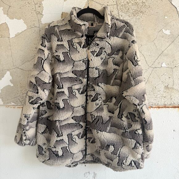 Vtg Woolrich Jacket Deep Pile Sherpa Fleece Polar Beat Print Womens L USA Made - Picture 1 of 10